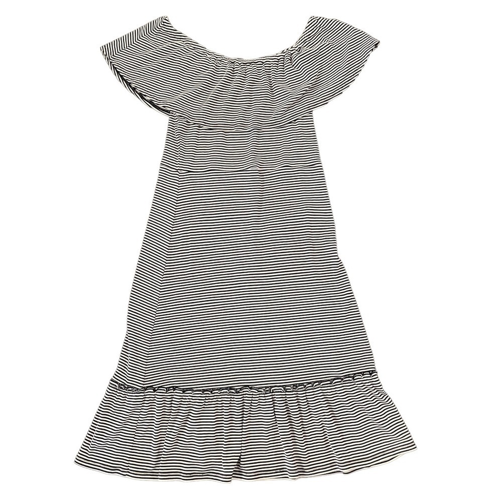 Michael Kors Ribbed Off the Shoulder Midi Dress, Navy Stripe, Size L